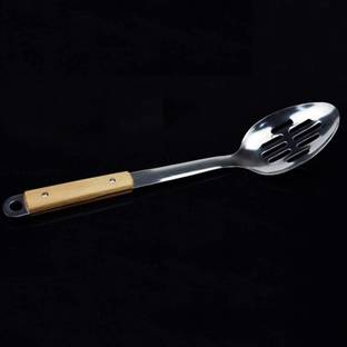 TOMATUS Kitchen Stainless Steel Slotted Serving Spoon with Wooden Handle & Hook Stainless Steel Serving Spoon