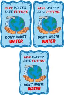 SVNTRE 8 cm SAVE WATER STICKER PACK OF 3 JAL SHAKTI YOJNA WATERPROOF SAVE TREE STICKERS Self Adhesive Sticker