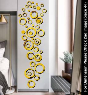 Bikri Kendra 20.1 cm 26 Ring and Dots Golden Decorative Mirror Stickers for Wall, Wall Mirror Self Adhesive Sticker
