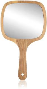 Fantasy Mirror Wooden 5.5"Small Square Handle Mirror,Handleheld portable Mirror-Light Brown