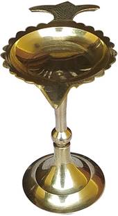 Craft World Pure Brass Original Traditional Bengal Diya Oil Puja Lamp.(Height: 3.5 inch) Brass Table Diya