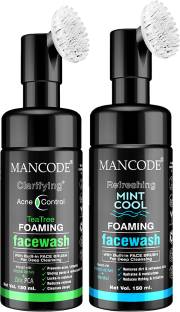 MANCODE Acne Control Tea Tree & Mint Cool Foaming (with Built-in Brush),150ml, PACK OF 2 Face Wash