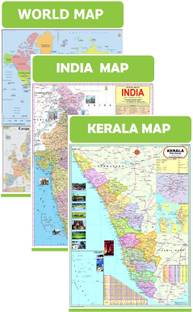 Kerala Map, India Map & World Map 47x65 cm (19x26 Inch) Mega Size (3 Charts ) - Laminated Early Learning Education Wall Picture Chart | Kerala State, India and World Political Map Fine Art Print