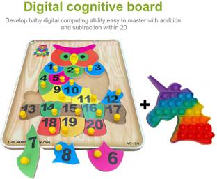 SHALAFI Unicorn pop it Fidget Toy+Math Counting Number Board Toy Peg Puzzles Game