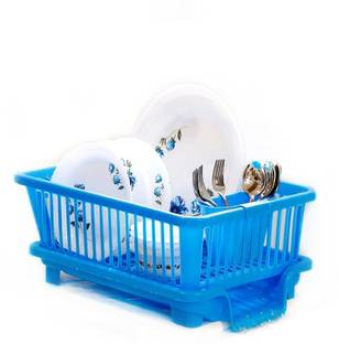octane Dish Drainer Kitchen Rack Plastic 3 in 1 Large Sink Set Dish Rack (BLUE)