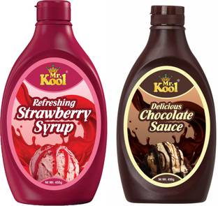 Mr.Kool Refreshing Strawberry Syrup 450gm and Chocolate Syrup 450gm.Pack Of 2 Combo. Strawberry