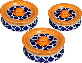 Raj Royal Ceramic Storage Bowl Ceramic Handi Set of 3 Pc's Multipurpose Food Storage Container with Lid Disposable