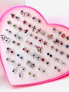 DIVINE 36 Pair Multi Design Earring Stud Set with Heart Box for Women, Girls (1 Box) Alloy Stud Earring
