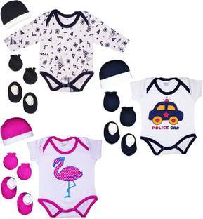 KIDEEZGUILD... Baby Boys & Baby Girls Casual Romper Cap, Mitten, Bootie
