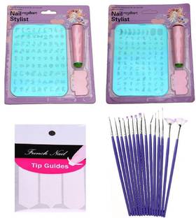 Royalkart Nail Art Stamping double Kit With 15 Pcs Nail Art Brush & Nail Art Finger Tip Guide Sheet Gift For Girl Women Latest Edition ( XY 8-10 )