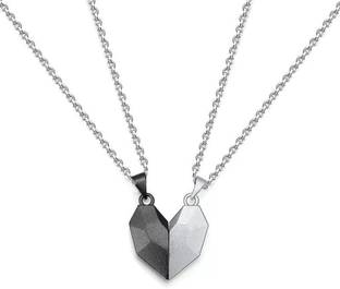 vien Magnetic Couple Necklace for 2 Heart Attraction Puzzle Pendant Necklace Sterling Silver Stainless Steel Locket