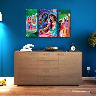 komstec 45.72 cm 3 Set of Lord Radha Krishna Wall Sunboard Gods Home Décor Self Adhesive Sticker