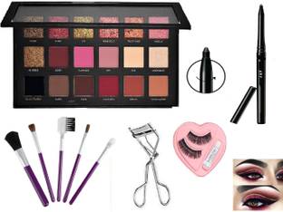 HINSHITSHU Rose Gold Eyeshadow , 5 Pc Makeup Brush , Eyelashes , Curler , Smudge Proof Kajal