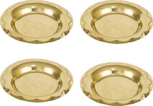 Spillbox Brass Oil Lamp plate for Home Temple Puja Articles Decor Gifts -MicroDDPlate-4 Sectioned Plate