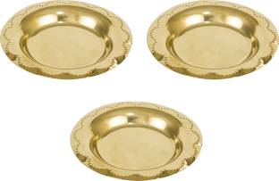 Spillbox Brass Oil Lamp plate for Home Temple Puja Articles Decor Gifts -MicroDDPlate-3 Sectioned Plate