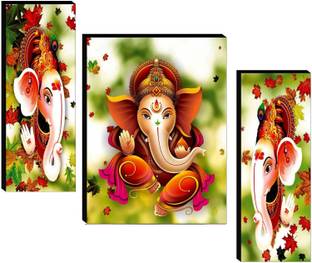 SNDArt Set Of 3 Lord Ganesha Home Decor 3D Digital Reprint 12 inch x 18 inch Painting
