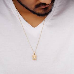 GIVA Sterling silver Golden Ganpati Pendant With Link Chain For Mens Rhodium Zircon Sterling Silver Pendant