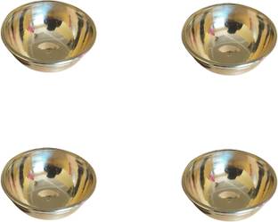 Craft World Bhog Thali Prasad Plate, Bowl,Gina (4 Pieces, Gold) Brass