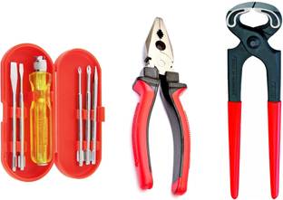 gizmo Hand Tools Set , 8" Pincer Plier With Combination Plier & 5Pcs Screwdrivers Hand Tool Kit