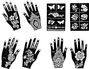 IVANA'S  Henna Tattoo Stencil (Set of 8) Women Girls Hand Finger Body Paint Temporary Tattoo (112)
