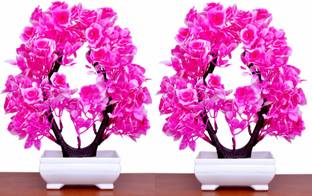 S-Biv Set of 2 FlowersIndoor Artificial Plants with Pot for Desk or Home Decoration Pink Rose, Lily Artificial Flower  with Pot