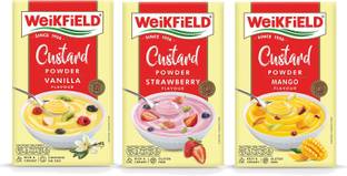 WeiKFiELD Combo Of Custard Powder Strawberry , Mango & Vanilla Flavor 75 Gm Each Custard Powder