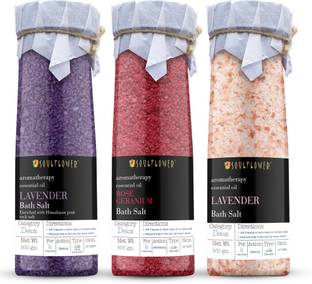 Soulflower Lavender Bath Salt, Rose Geranium Bath Salt and Pink Rock Bath Salt