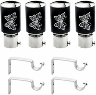 GLOXY Black Rod Rail Bracket, Curtain Knobs, Curtain Hooks, Curtain Rods Metal