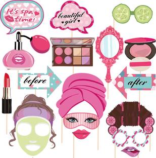 ZYOZI 17 Pcs Spa Photo Booth Props,Makeup Party Decorations for Kids Photo Booth Board