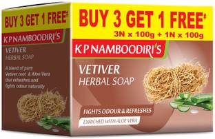 K.P. Namboodiri's K P Namboodiri's Vetiver Herbal Soap 100g (Buy 3 Get 1 Free)- Pack of 2