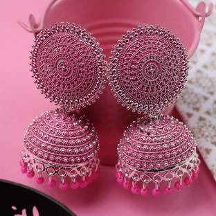 BCD FASHION Latest Kundan Jhumka earrings For Woman Pink Color Alloy Jhumki Earring