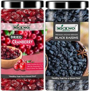 mickno organics 500gm Combo Dried Cranberry Slice & Black Raisin seedless (2 x 250g) Dry Fruit Cranberries, Raisins