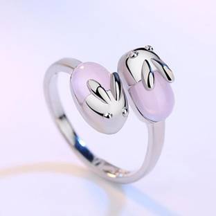 MYKI Adorable Rabbit Silver Plated Adjustable Ring for Women & Girls Sterling Silver Swarovski Crystal Silver Plated Ring