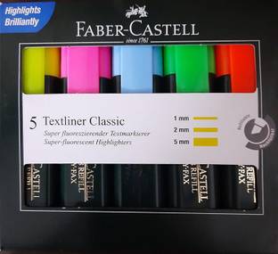 BRAND HOME FABER CASTELL Classic Textliner Pen Set Of 5 (Green,Yellow,Orange,Pink,Blue)