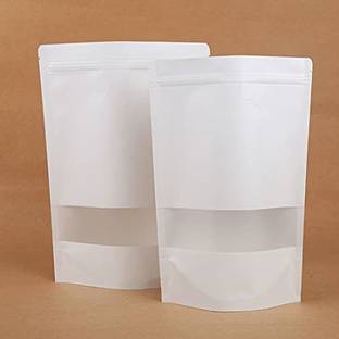 3A Featuretail White Paper Standup Zip Lock Sealable Pouch Iner Laminated with Rectangle Window Paper Storage Pouch