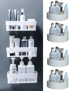 Qrex Plastic Toothbrush Holder / Bathroom Shelf Rack / Kitchen Shelf With Sticker Plastic Bathroom Set