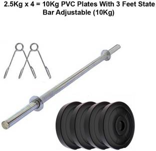 BMS Sports 2.5kg*4=10Kg PVC Plates With 3 Feet State Bar Adjustable Dumbbell (10 kg) Adjustable Dumbbell