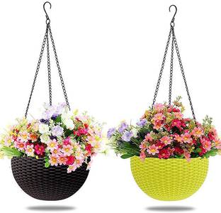IMAGINEA 2 Pack Hanging Planters with Hook + Chain, Beautiful Hanging Planters Indoor Plant Container Set