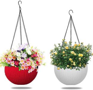 IMAGINEA 2 Pack Hanging Planters with Hook + Chain, Beautiful Hanging Planters Indoor Plant Container Set
