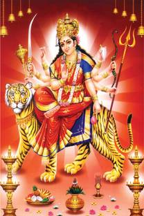 Wall gallery 45.72 cm Energized Goddess Durga Maa Plc Vinyl Sticker For Mandir 18 Inc x 12 Inc Self Adhesive Sticker
