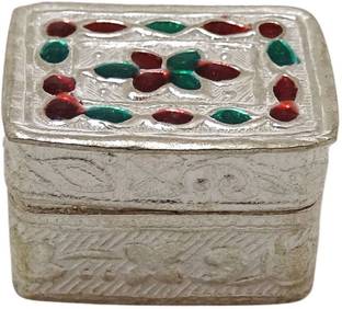 Sahiba Gems Silver Designer Sindoor Dabbi with Lid, Pooja Items for Home, KumKum Box kumkum box Vanity Box