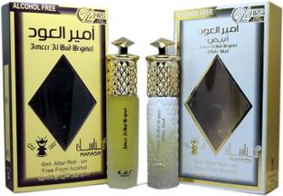 Manasik AMEER AL OUD ORIGINAL &AMEER AL WHITE OUD Alcohol-Free Attar RollOn 6ml COMBOSET Floral Attar