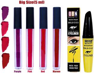 NattyU Red Edition Premium Lipsticks Big Size with OBN Bold Eyes Liquid Eyeliner Black