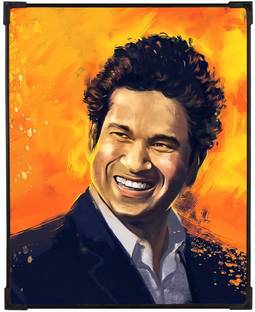 FURNATO | Painting of Sachin Tendulkar | With UV Coated MDF Framing | Home Decor Digital Reprint 12 inch x 9.5 inch Painting
