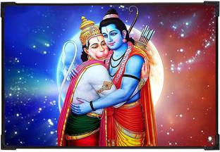 FURNATO | Painting of Shri Ram Hanuman | With UV Coated MDF Framing | Home Decor Digital Reprint 18 inch x 12 inch Painting