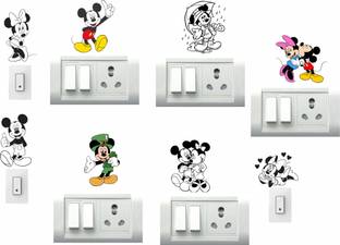 STICKER STUDIO 25 cm Micky & Mini Wall Sticker & Switch Board Sticker Set Of 8 Reusable Sticker