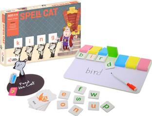 Chalk and Chuckles Spell Cat, Spelling Write & Wipe Activity Board Kit (4-8 Years) Educational Game