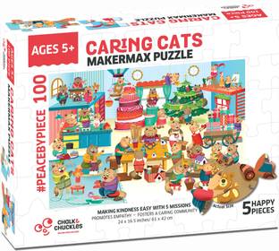 Chalk and Chuckles Makermax Cat 100 Piece Jigsaw Puzzle for Kids Ages 5-10 Years Kindness Activity