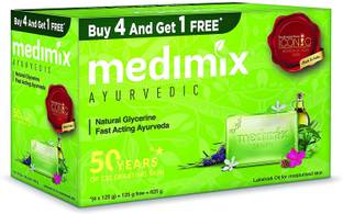 MEDIMIX Ayurvedic Natural Glycerine Bathing Soap Bar, 125 g (4 + 1 Offer Pack)