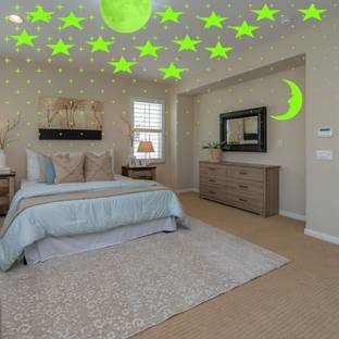 Ashamohar 29 cm Stars for Ceiling Stickers Including The Glow Stars, Full Moon , Crescent Moon, Self Adhesive Sticker